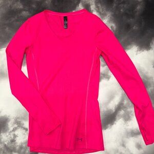 Under Armour Womens Pink ColdGear Infrared V-Neck Long Sleeve T-Shirt Top Size S
